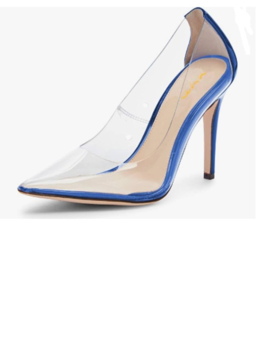 XYD Blue Clear Transparent PVC Slip On Pumps High Heel Stiletto Pointed Toe Shoe